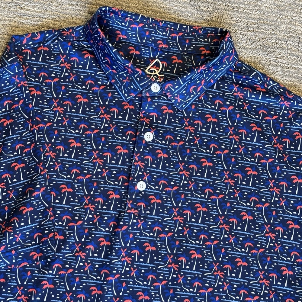 Deolax Men's XL Performance Polo Golf  Blue Tropical Graphic Shirt